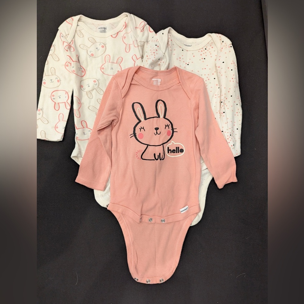 Pretty Pink Bunny Bodysuit Trio (3pk) Onesies® by Gerber (12M)